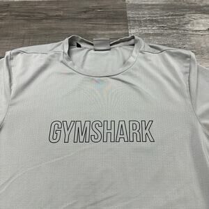 Gymshark Gray Mens S Gym Workout Training Brand Spellout Stretch Arrival T-Shirt